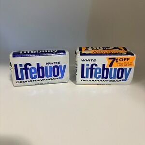NOS Lifebuoy Deodorant Soap White 2 Bath Size Bars Vintage NEW 10oz Bundle Adver